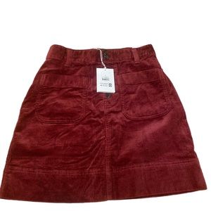 Free Assembly Ladies Brick Red patch pocket Corduroy Mini Skirt, Size 4,NWT